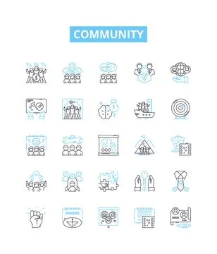 Community vector line icons set. Commune, Society, Fellowship, Congregation Stock Illustration
