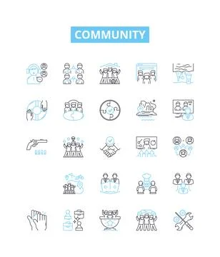 Community vector line icons set. Commune, Society, Fellowship, Congregation Stock Illustration