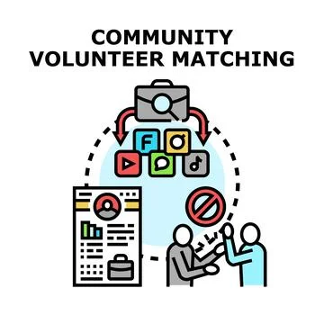 Community volunteer matching process connecting people for social work Stock Illustration