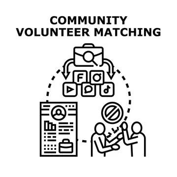 Community volunteer matching process connecting people for social work Stock Illustration