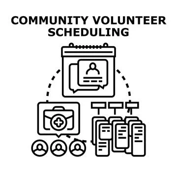 Community volunteer scheduling system organizing team service Ilustração Stock