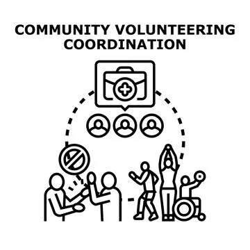 Community volunteering coordination helping diverse group people Stock Illustration