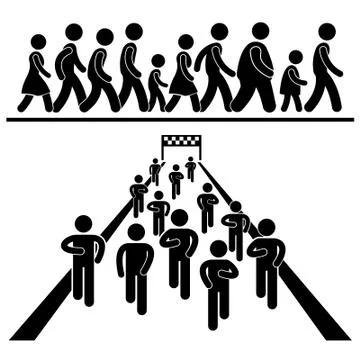 Community Walk and Run Marching Marathon Rally Stick Figure Pictogram Icon Illustrazione stock