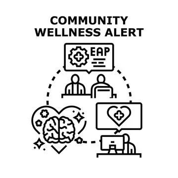 Community wellness alert program connecting mental health support Stock Illustration