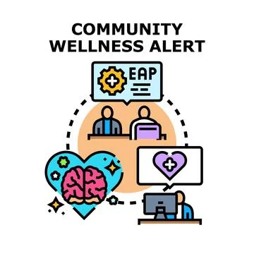 Community wellness alert program connecting mental health support Illustrazione stock