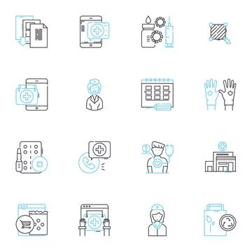 Community wellness linear icons set. Health, Unity, Connection, Support Stock Illustration