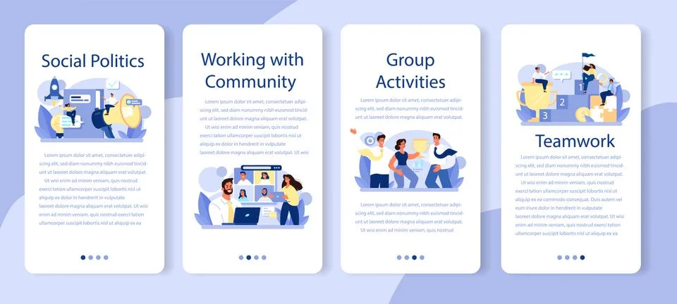 Community working mobile application banner set. Team building 스톡 일러스트