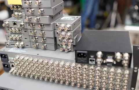 Commutation panel of telecommunication video switcher broadcast for TV channel Stock Photos