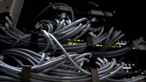 Commutator. flashing lights. Severs computer in a rack at the large data center. 動画素材 115098133