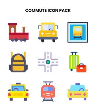 Commute Flat Bundle Icons Pack Stock Illustration