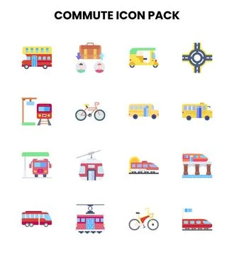Commute Flat Design Icons Pack Ilustración de archivo