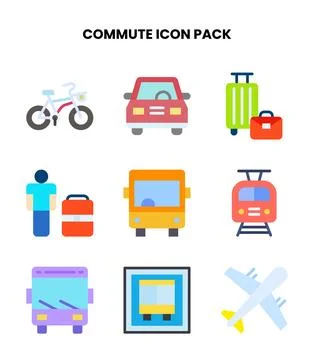 Commute Flat Graphics Icons Pack Stock Illustration