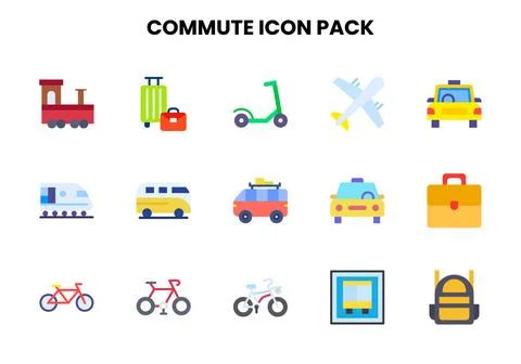 Commute Flat Graphics Icons Pack Stock Illustration