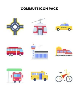 Commute Flat Icons Pack Stock Illustration