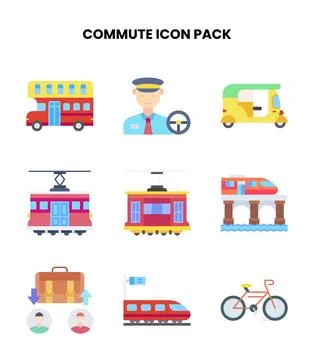 Commute Flat Icons Pack Stock Illustration