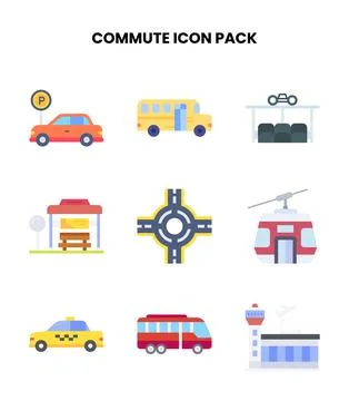 Commute Flat Scalable Icons Pack Stock Illustration