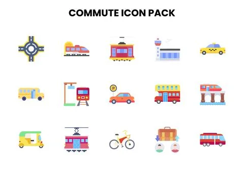 Commute Flat Scalable Icons Pack Stock Illustration
