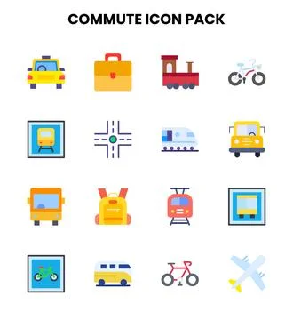 Commute Flat Scalable Icons Pack Stock Illustration