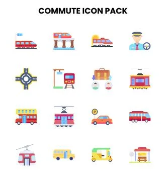 Commute Flat Vector Icons Pack Illustrazione stock