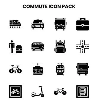 Commute Glyph Bundle Icons Pack Stock Illustration