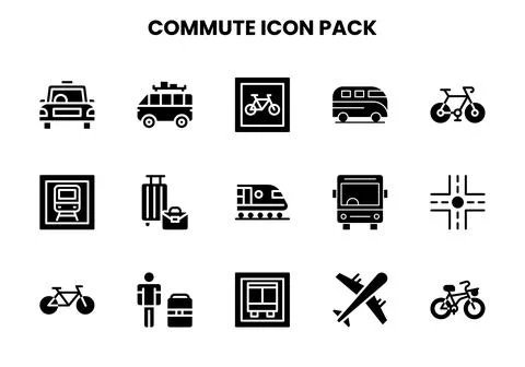 Commute Glyph Bundle Icons Pack Stock Illustration