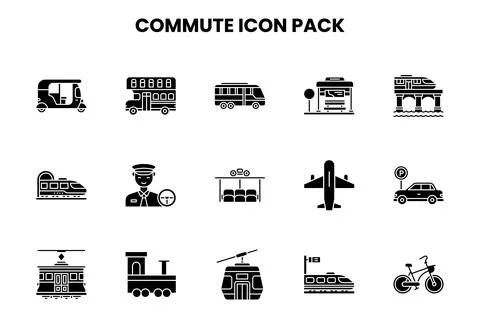 Commute Glyph UI Icons Pack Stock Illustration