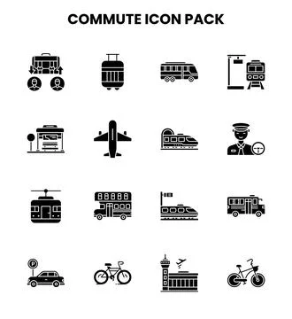 Commute Glyph Vector Icons Pack 스톡 일러스트