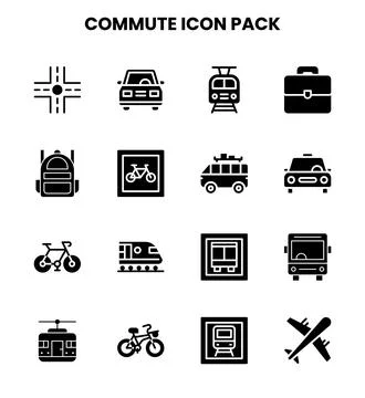 Commute Glyph Vector Icons Pack Stock Illustration