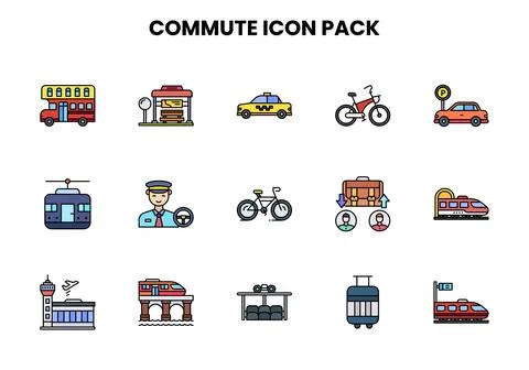 Commute Lineal Color Bundle Icons Pack Stock Illustration