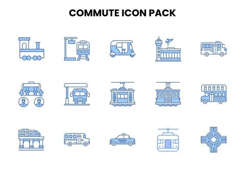 Commute Two Colour Vector Icons Pack Stock Illustration