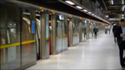 Commuter Crowd Of People in Underground Train Station - Commercially Usable Stock Footage 95072623