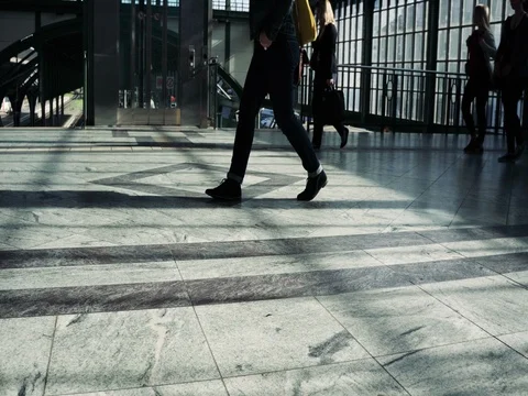 Commuter Crowd of people walk on the train station, germany Stock Footage 75805024