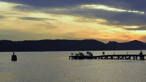 Commuter Ferry Crossing  Hudson River At Sunset Stock Footage 73336862