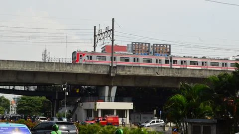 Commuter Line or electric train in Jakarta, Indonesia Stock Photos