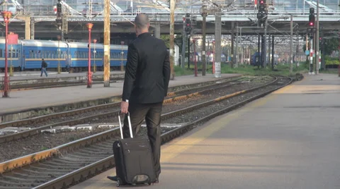 Commuter man business dressed dragging Stock Video Pond5