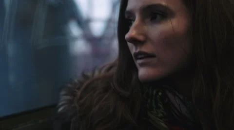 Commuter on subway train in New York looking trough window Stock Footage 59595476