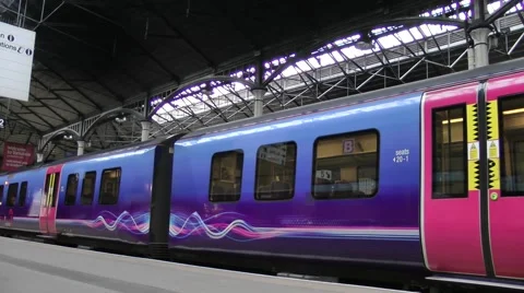 Commuter train carriage platform transport Stock Footage 49200565