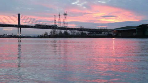 Commuter Train Dawn, Fraser River, Vancouver Video stock 27397844