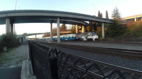 Commuter Train Overpass Stock Footage 36144020