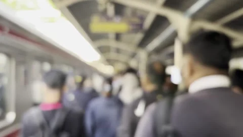 Commuter Train Passenger Blurred Motion at station platform Stock Footage 332499779