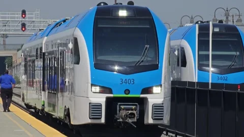 Commuter Train Passenger Commuting American Railroad Railway Regional City USA Stock Footage 241535967