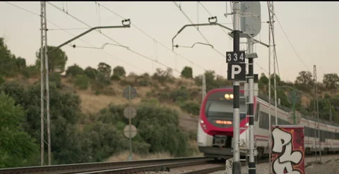 Commuter Train passes  by LANDSCAPE Video stock 204160276