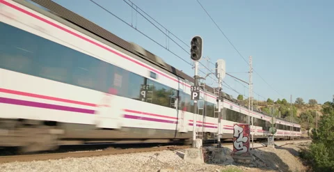 Commuter Train passes by WIDE Video stock 204160355