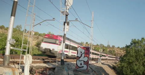 Commuter Train passes by WIDE v2 Stock Footage 204159266