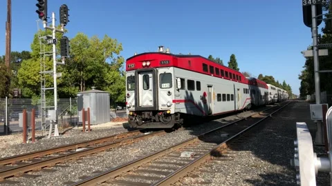 Commuter train passing by in San Francisco Bay Area, California Stock Footage 139553875