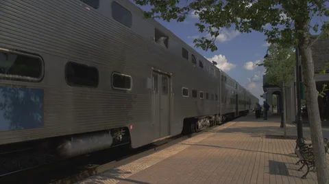 Commuter Train Pulling Away Stock Footage 35278003