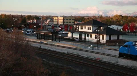 Commuter Train Pulls in to Station Stock Footage 12352220