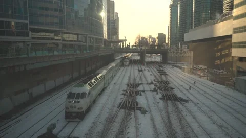 Commuter Train On Snow Covered Railway Tracks Toronto Winter June 16 2026 Stock Footage 337027120