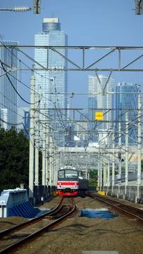 Commuter train on the track Stock Photos