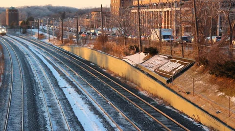 Commuter Train in Winter Stock Footage 33663755
